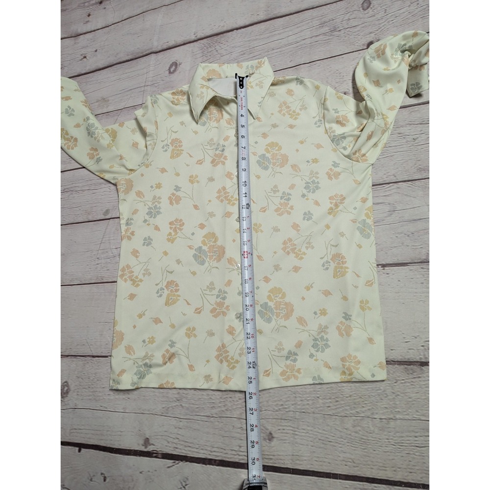 Vintage 1970s Blouse Floral Point Collar Long Sleeve Button Up Women's Med EUC - Picture 6 of 8